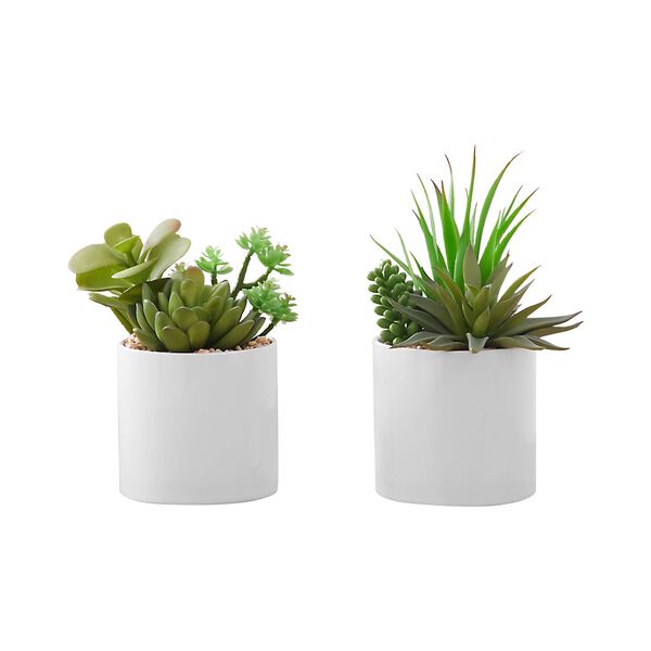 White Green Seven-Inch Succulent Indoor Table Potted Artificial Plant, Set of Two, image 1